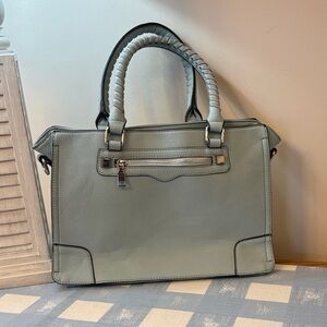 Moda Luxe Ice Blue Satchel Bag Shoulder Strap Vegan Leather Silver Hardware